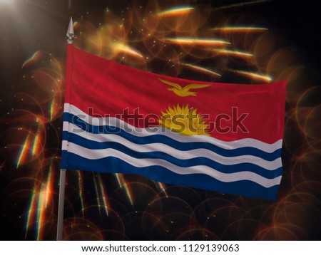 Flag of Kiribati with fireworks display in the background