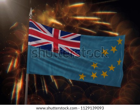 Flag of Tuvalu with fireworks display in the background