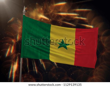 Flag of Senegal with fireworks display in the background