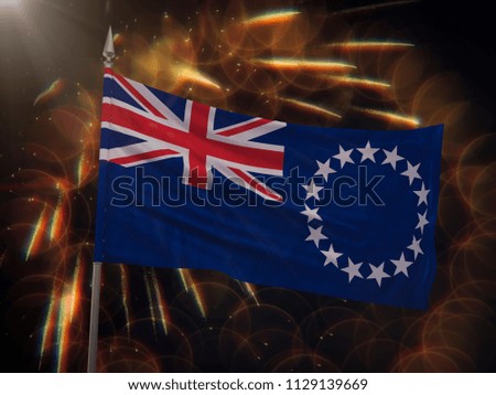 Flag of the Cook Islands with fireworks display in the background