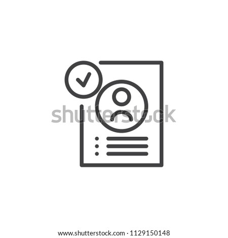 Approved resume outline icon. linear style sign for mobile concept and web design. Job application approved simple line vector icon. Symbol, logo illustration. Pixel perfect vector graphics Royalty-Free Stock Photo #1129150148