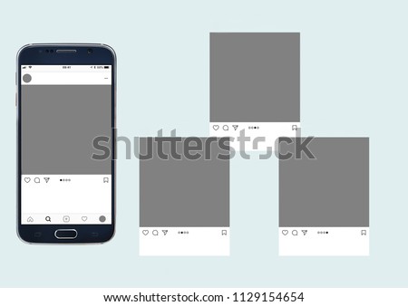 Carousel post on social media mockup with cell phone and white background. Spaces to catalog products and services. Optimize your ads. Interactive format for the entire company. Royalty-Free Stock Photo #1129154654