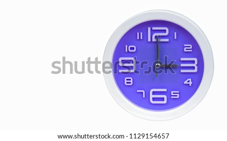 Three, o'clock on the dial round clock. isolated on white background.