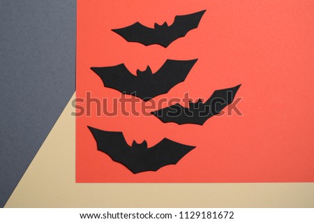 Black Bats on Orange Backround, Halloween Holiday Symbol