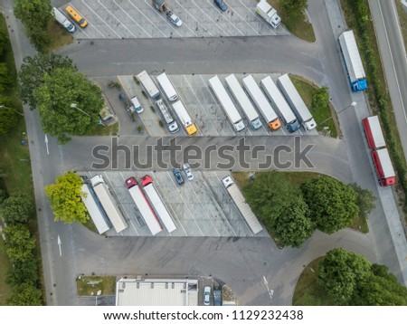Aerial view of truck parking lot in Switzerland