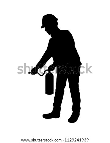 The man with fire extinguisher silhouette vector