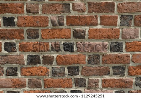 Brick wall background with red bricks, old vintage texture