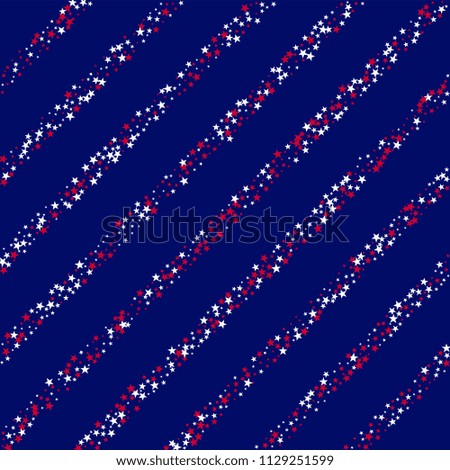Stripes of United States Holiday Stars Confetti. USA Cover Pattern Design. Veteran Day Texture. Poster, Advertising Print Design Background.