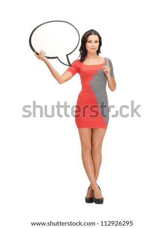 picture of woman with blank text bubble and finger up