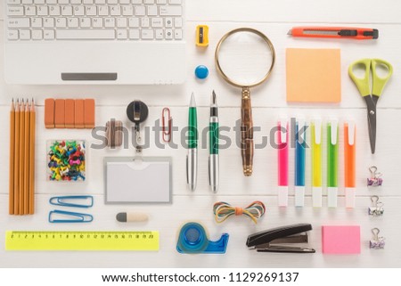 School office supplies on a desk