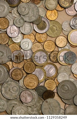 Coins of different countries of the world. Iron money