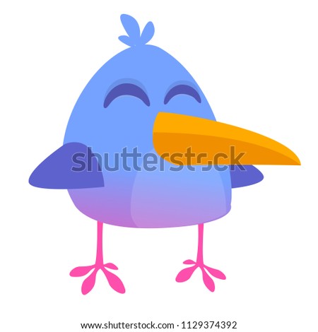 Cool  blue bird cartoon. Vector illustration of forest blue bird isolated on white. Bird icon