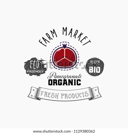Pomegranate Bio sticker and eco products. Pomegranate web element, Isolated Vector.