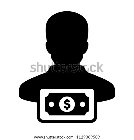 Insurance icon vector male user person profile avatar with dollar sign currency money symbol for banking and finance business in flat color glyph pictogram illustration