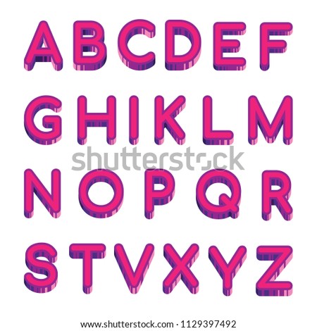 Letters latin alphabet isolated on white background. Sample pink english alphabet vector illustration