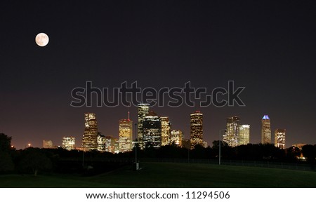 a night panoramic of downtown houston
