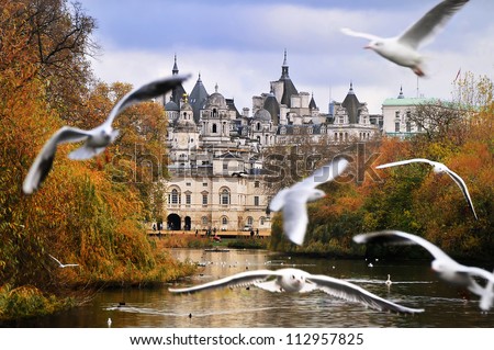 Whitehall London from Hyde Park Royalty-Free Stock Photo #112957825