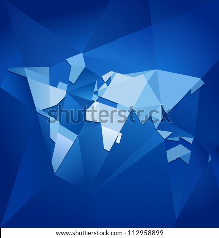 Abstract blue facet world map vector. Business theme.