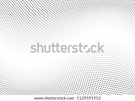 Abstract halftone wave dotted background. Halftone  grunge pattern with square.  Vector halftone modern pop art twisted texture for poster, cover, business card, postcard, art label layout, sticker. Royalty-Free Stock Photo #1129591952