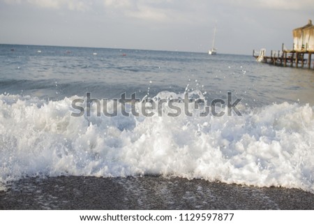 view of sea waves and water drops