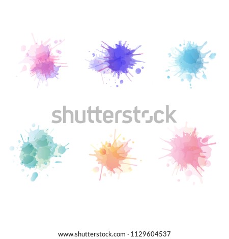 Set of vector watercolor splash blots. Multicolored paint stains collection. 