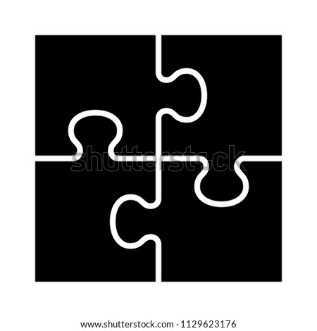Square four pieces of jigsaw puzzle or teamwork concept flat vector icon for apps and websites