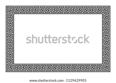 Rectangle frame with seamless meander pattern. Meandros, a decorative border, constructed from continuous lines, shaped into a repeated motif. Greek fret or Greek key. Illustration over white. Vector. Royalty-Free Stock Photo #1129629905