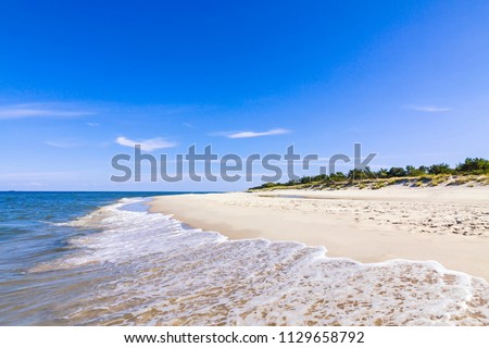 Beautiful sandy beach on Hel Peninsula, Baltic sea, Poland Royalty-Free Stock Photo #1129658792