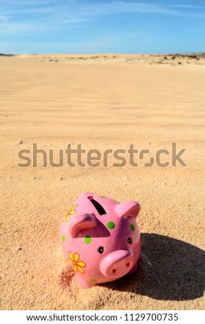Conceptual Photo Picture of a Piggy Bank, Object in the Dry Desert
