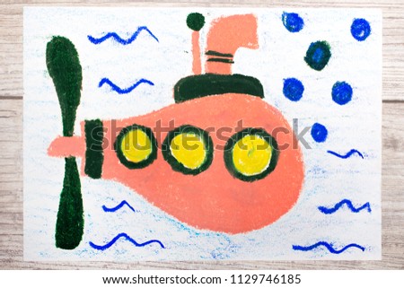 Colorful drawing: Cute submarine underwate