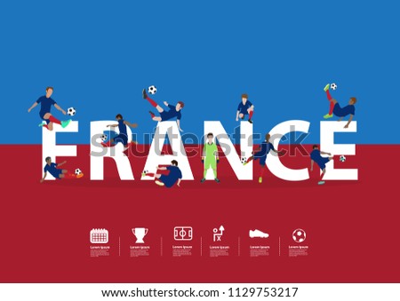 Soccer players in action on France text, Vector illustration layout template design
