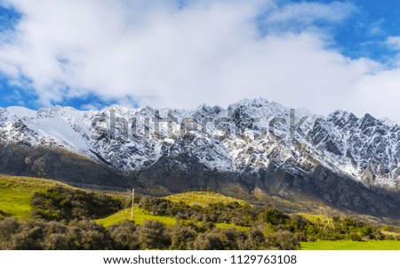 View to the famous Remarkables Range mountain range, Queenstown New Zealand