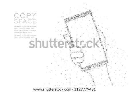 Abstract Geometric Low polygon square box pixel and Triangle pattern Hand holding  smartphone shape, digital concept design black color illustration on white background with copy space, vector eps 10