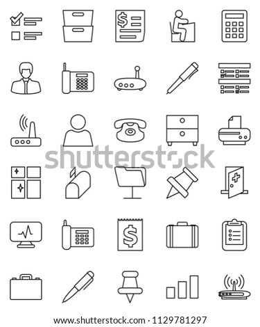 thin line vector icon set - shining window vector, student, case, pen, clipboard, paper pin, archive, exam, manager, phone, receipt, sorting, classic, thumbtack, diagnostic monitor, medical room