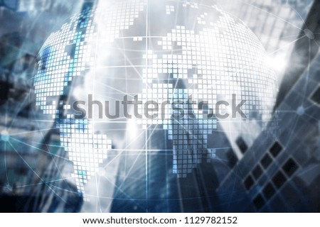 3D Earth hologram on blurred background.Global business and communication concept.