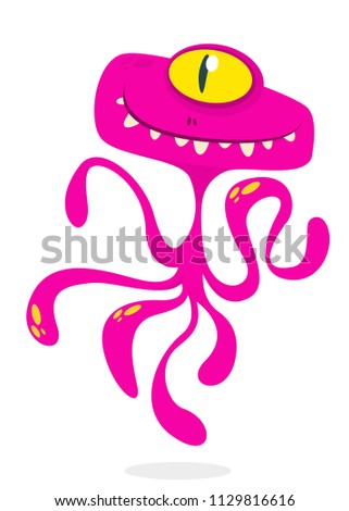 Cute cartoon monster alien or octopus. Vector illustration of pink monster