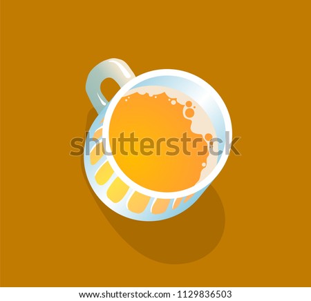 Beer mug top view. Flat vector illustration. Isolated on brown background.