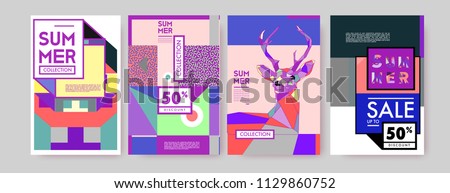 Summer colorful poster design template. Set of summer sale background and illustration. Minimalist design style for summer event poster and banner in eps10. 