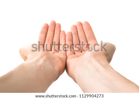 Two open hands giving something isolated on white background