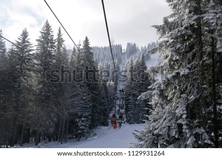 Ski lift and slopes in the ski resort Pamporovo, Bulgaria, slope