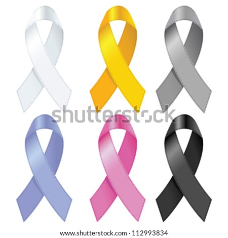 Awareness ribbons on white background. Vector illustration.