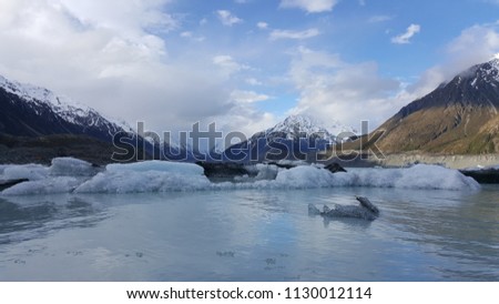 This photo is taken in mt cook of New Zealand. It is shot in a valley. There are huge beautiful icebergs which separated from the glacier in the background due to global warming.  Perfect wallpaper.