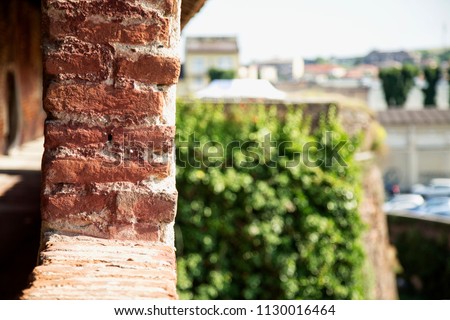 Brick wall of a castle, horizontal image