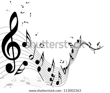 Musical Design Elements From Music Staff With Treble Clef And Notes in Black and White.  Vector Illustration. 