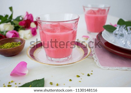 Food photography of Indian rose milk.