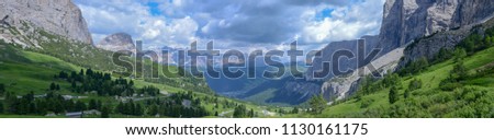 Beautiful summer mountain view of Sella group on Dolomites, Italy