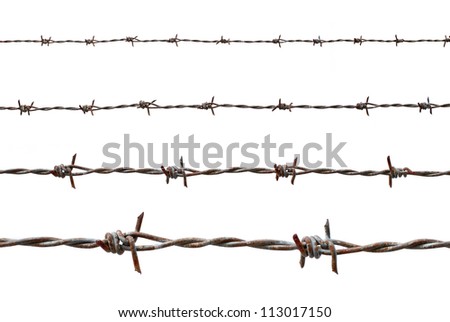 Rusty barbed wire isolated on white Royalty-Free Stock Photo #113017150