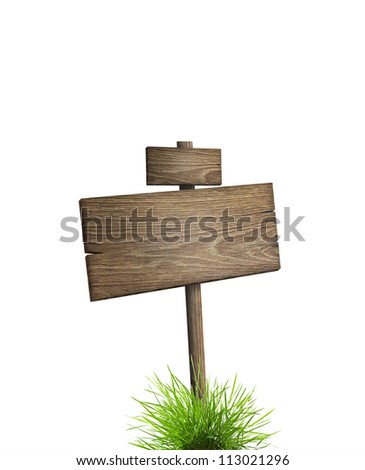 Road sign in green grass isolated on a white background