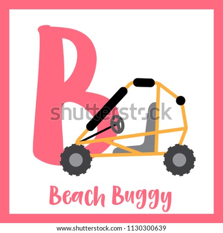 Letter B cute children colorful transportations ABC alphabet flashcard of Beach Buggy for kids learning English vocabulary Vector Illustration.