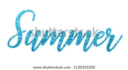 Concept summer. Shiny summer letters blue glitters background